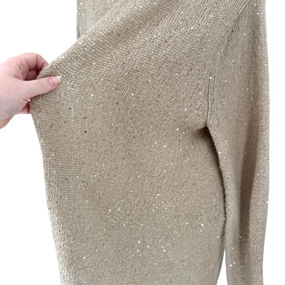 J. Jill Longline Sweater Cardigan 3X Beige Gold Sequins Open Knit Mohair Blend - Picture 6 of 13